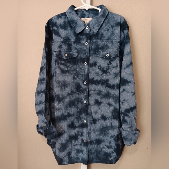 Silver Jeans Kids (Size L) Navy & Blue/Gray Acid Wash Button Shirt (NWT) - Picture 1 of 9